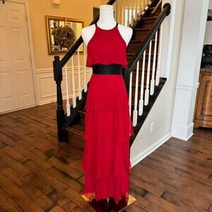 vintage red bcbgmaxazria formal tiered maxi dress